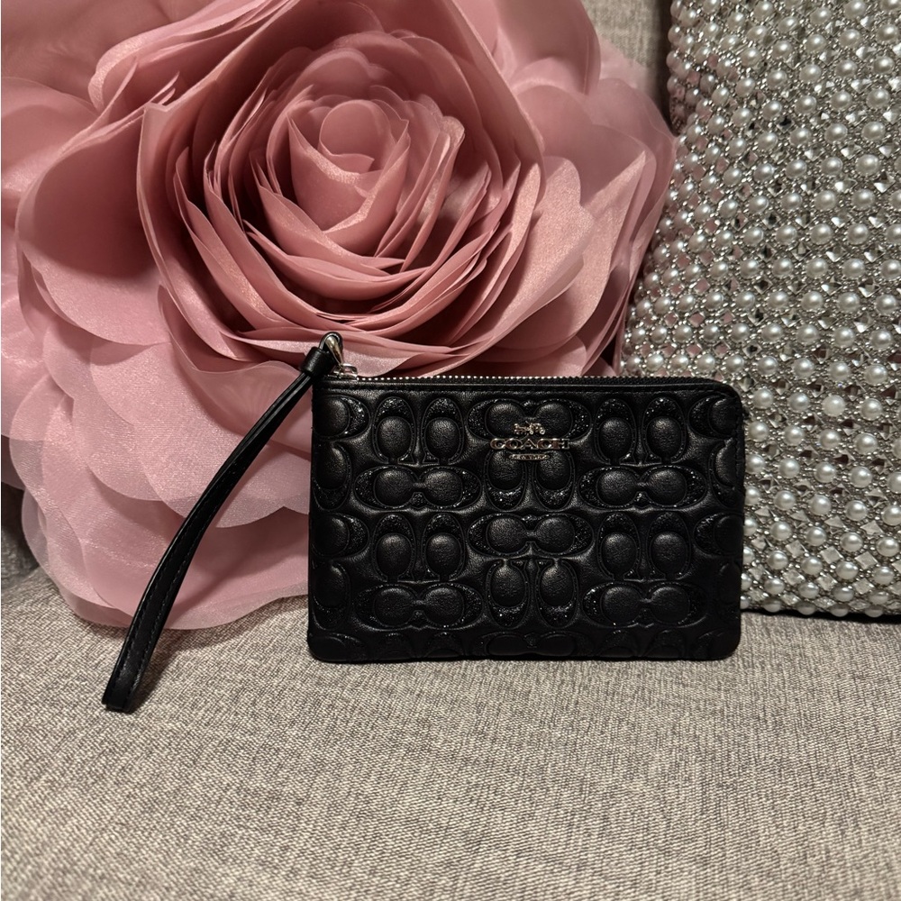 Coach Black Embossed Wristlet